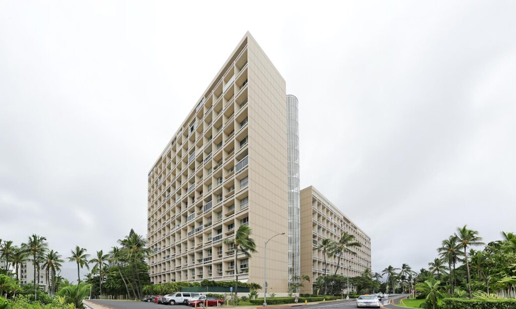 Exterior view of the Ala Wai Plaza building in Honolulu, Hawaii.