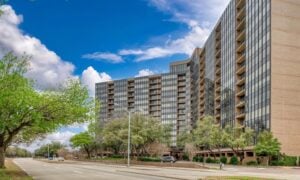 Exterior view of the Bonaventure Condos in Dallas, Texas.